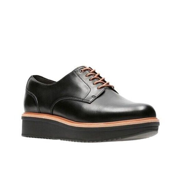 Clarks Teadale Rhea Womens 7M Leather Black Tan Lace Up Platform Oxford Shoes - Picture 12 of 16